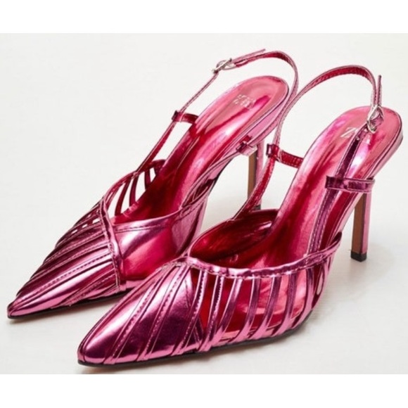 ZARA Metallic Pink Pointed High Heel Shoes With Medium Heel Size 41, 38 (F) - Picture 12 of 12
